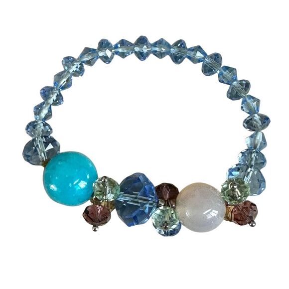 Colorful Glass Beaded Stretch Bracelet in Blue & Pastel Tones - Picture 9 of 10